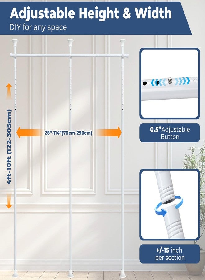 EUIJOIP Heavy Duty 1" No-Drill Room Divider Rod - Rustproof Adjustable Tension Pole 4-10ft (H) 28-114inch(W) for Privacy Curtains & Temporary Walls, White - Image 5